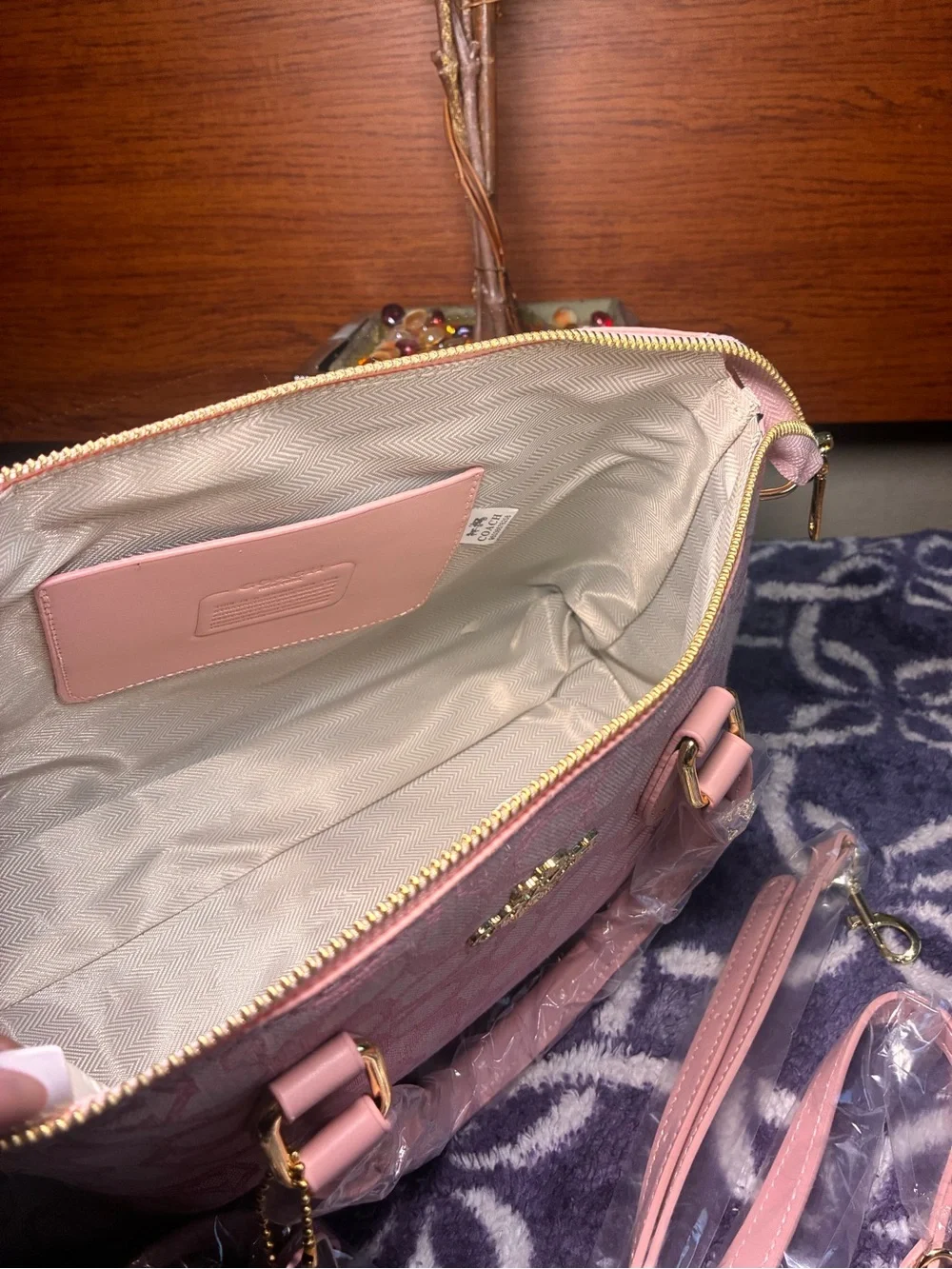 Coach Pink Signature Jacquard Satchel